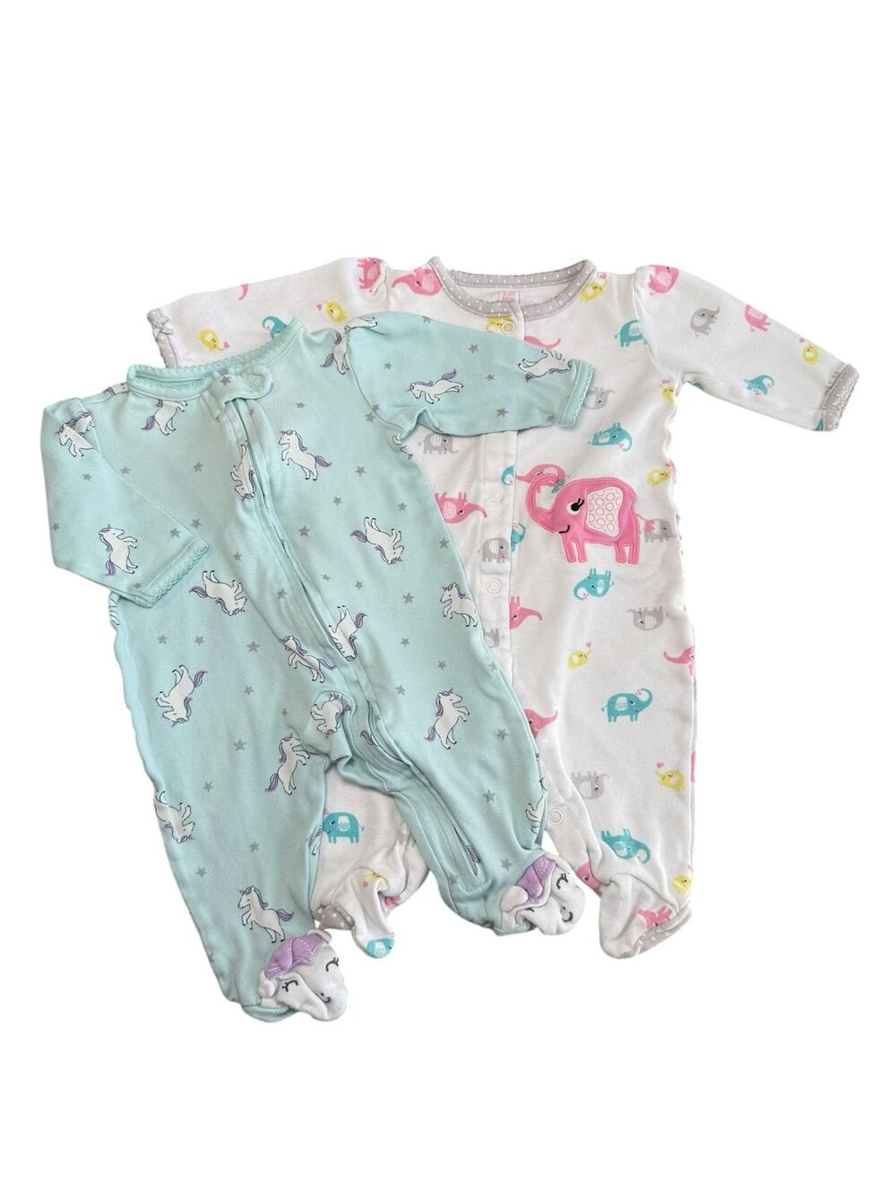 Carters Sleepwear Bundle Baby Girl Elephant Unicorn White Size 3 Months